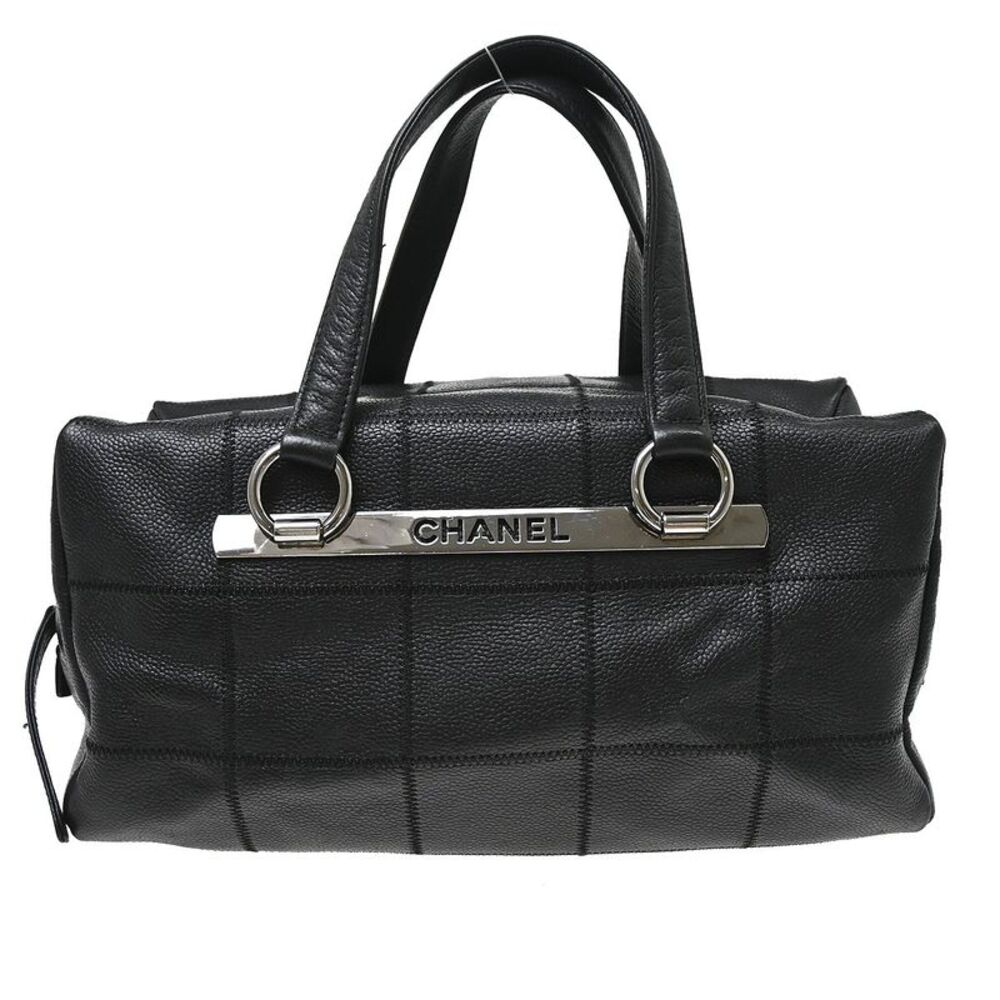 Chanel Square Stitch Cc Boston Quilted Caviar Black Leather Handbag